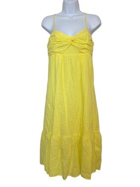 Banana Republic Yellow Midi Linen Blend Spaghetti Strap Dress with Twisted Bust